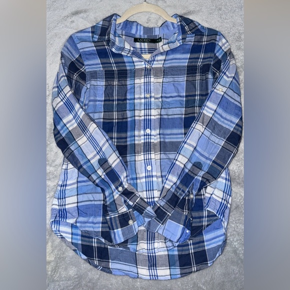 Lauren Ralph Lauren women’s blue plaid button up - Picture 1 of 4